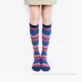 Knee high geometric square happy striped lady's socks